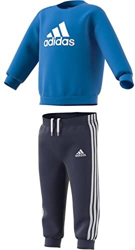 Adidas I BOS Jog FT, Tutina per Bambino e Neonato Unisex-Bimbi 0-24, Top:Bright Blue/White Bottom:Shadow Navy S22/WHITE, 912M