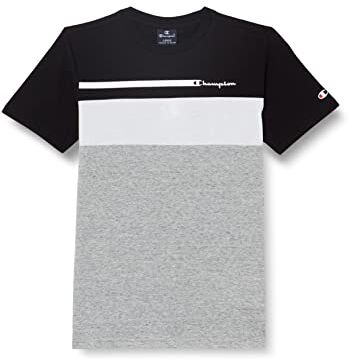 Champion Legacy American Classics-Color Block S/S T-Shirt, (Nero/Grigio Melange/Bianco), 5-6 Anni Bambini e Ragazzi