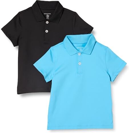 Amazon Essentials Polo Sportive da Allenamento Bambini e Ragazzi, Pacco da 2, Blu Acqua/Nero, 8 Anni