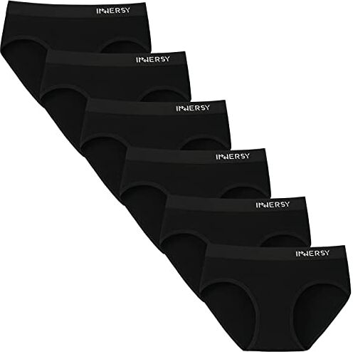 INNERSY Mutande Ragazza Nere Slip Bambina Coton Elasticizzati Culotte Vita Media Intimo 6 Pacco (14-16 Anni, 6 Nero Classico)