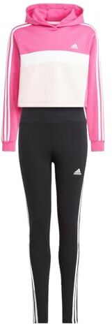 Adidas IJ8737 JG 3S TIB FL TS Tuta da Ginnastica Bambina Top:Semi Lucid Fuchsia/White/White Bottom:Black/White Taglia 1314