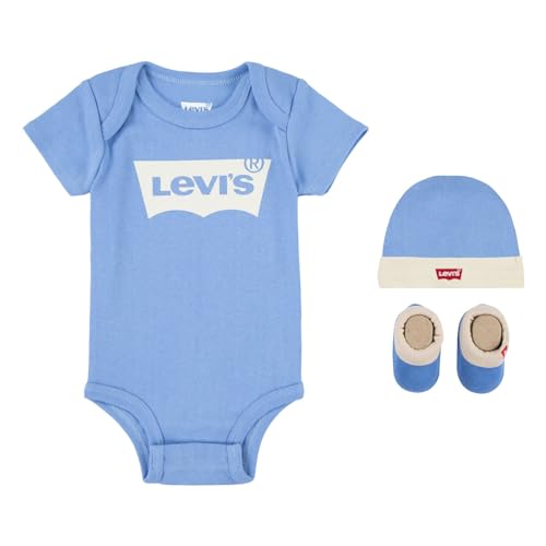 Levis Classic Batwing Infant Hat Bodysuit Bootie Set 3Pc, Tutina per bambino e neonato Unisex Bimbi 0-24, Blu (Vista Blue), 6-12 mesi