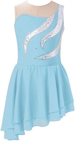 Alvivi Vestito da Pattinaggio Artistico Bambina Leotards Strass Body Danza Classica Abito da Ballo Costumi di Danza Ballerina Samba Rumba Salsa Jazz Danza Moderna Azzurro G 13-14 Anni