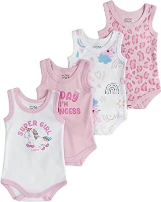 Chicco Set Body Senza Maniche in cotone, Body Unisex 0-24, Bianco Rosa, 2 anni (pacco da 4)