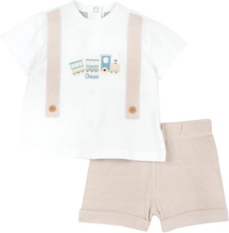 Chicco Completo 2 Pezzi T-Shirt E Pantaloncini Eleganti, Bimbo 0-24, Beige, 9 mesi