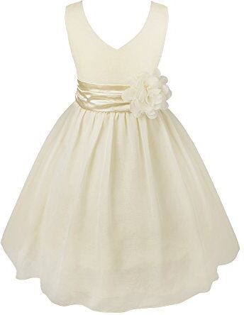 iEFiEL Vestito da Ragazza Principessa Abito da Sera Bambine Abiti da Sposa Damigella d'Onore Bambina Chiffon Senza Maniche Elegante Fiore Cerimonia 2-14 Anni Cream 12 Anni