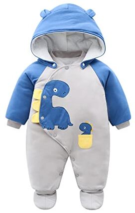 Minizone Bambino Pagliaccetto Invernale Snowsuit Outfit Cotone Tuta da Neve Cappello Staccabile Manica Lunga Dinosauro Abiti Regalo Ragazzi Ragazze 6-9 Mesi