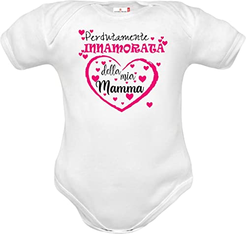 Corredino Neonato body neonato originali simpatici divertenti con frase mamma e papà. idea regalo nascita compleanno e festa della mamma (body mamma innamorata femmina rosa manica corta, 18: 18-24 mesi)