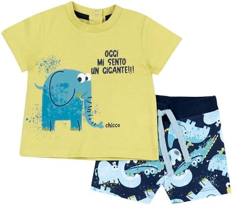 Chicco , Completo Neonato con T-shirt e Pantaloncini Corti, con Apertura sulla Schiena con Bottoncini, con Grafiche Moderne e alla Moda, in Cotone, Lavabile in Lavatrice, 0-24 Mesi, Designed in Italy