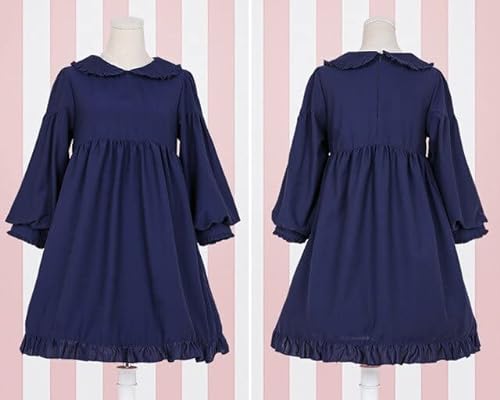 GABLOK Lolita Dress Sweet Cute Kawaii Girls OP Princess Cameriera Vintage Ruffles Gonna a sbuffo Rosso Nero Rosa Gonna Delle Donne Collo Rotondo M Solo Abito Navy