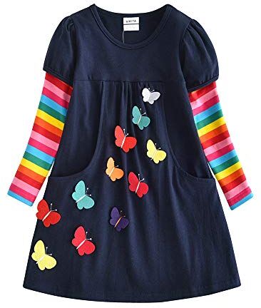 VIKITA Vestito Manica Lunga Striscia Cartoon Animale Sciolto T-Shirt Vestitos Bambina Lh5805 5-6 Anni