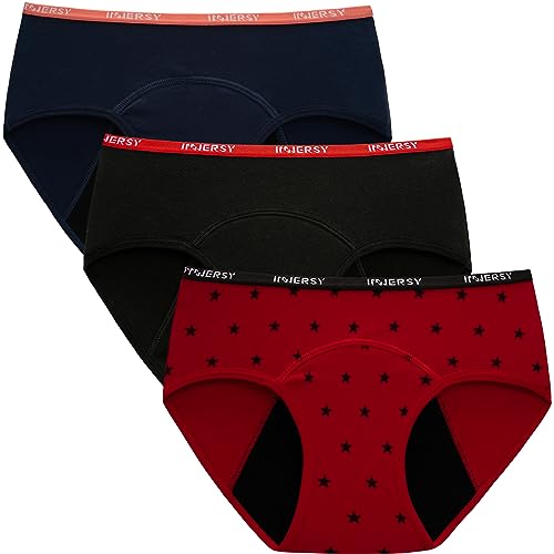 INNERSY Mutande Ciclo Mestruale Ragazza Slip Mestruali Adolescente Cotone Lavabili Pacco da 3 (16 Anni, Nero/Blu Navy/Rosso)