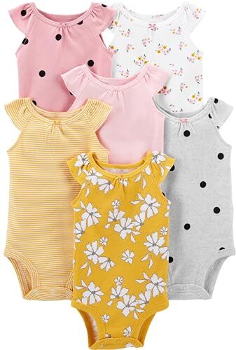 Simple Joys by Carter's 6-Pack Sleevless Bodysuit Body, Multicolore/Floreale/Pois/Righe, 6-9 Mesi (Pacco da 6) Bimba