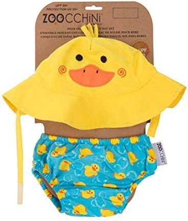 Zoocchini Set Baby Costumino Contenitivo e Cappellino, Multicolore (Anatra), M (6-12 mesi), 1 unità, 1