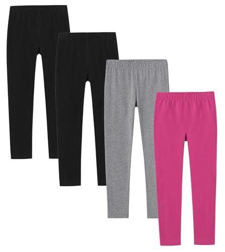 LAPASA Pacco da 4 Leggings Bambina Sportivi Yoga Elastici Comodi età 3-13 Anni G11 11-12 Anni Nero, Nero, Grigio Melange, Rosa