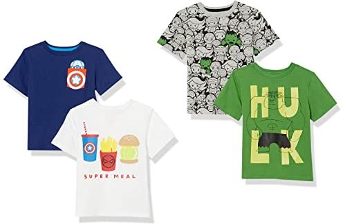 Amazon Essentials Disney   Marvel   Star Wars Magliette a Maniche Corte (precedentemente Spotted Zebra) Bambini e Ragazzi, Pacco da 4, Marvel Hulk, 10 Anni