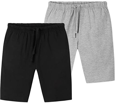 CityComfort Pantaloncini da Bambino, Set di Pantaloni Corti in Cotone, Vita Elasticizzata, 2 Tasche, Pacco da 2 (Grigio/Nero, 11-12 Anni)