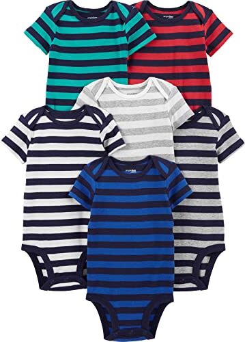 Simple Joys by Carter's Short Sleeve Bodysuit Camicia, Grigio/Blu Marino/Bianco/Multi Stripe, 0-3 Mesi (Pacco da 6) Neonati