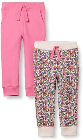 Amazon Essentials Joggers Bambine e Ragazze, Pacco da 2, Bianco Floreale/Rosa, 4 Anni