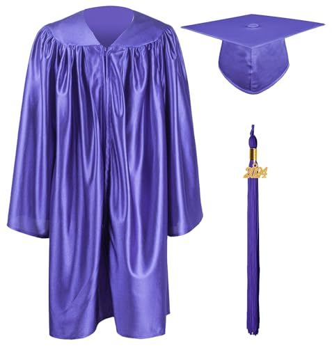 GraduationMall Ragazzo Ragazza Toga Laurea Cappello e Abito per Bambini 2024 Prescolare Scuola Materna Costume Viola 33(123-130cm)