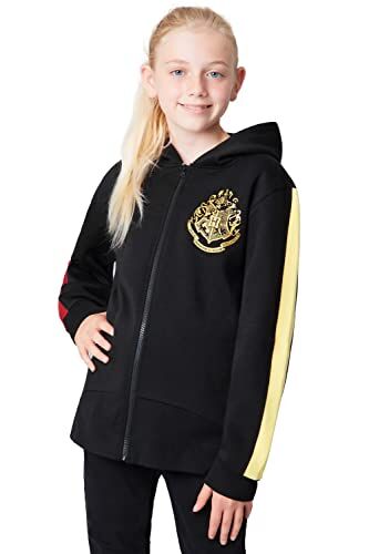 Harry Potter Felpa Bambina Ragazza 5-14 Anni Felpa con Cappuccio e Zip in Cotone Idee Regalo Ragazza Merchandise (Nero/Zip Cappuccio, 11-12 Anni)