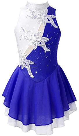 Freebily Abito da Pattinaggio Artistico Bambina Strass Leotards Body da Balletto Abito da Ballo Latino Vestito Danza Classica Ballerina Jazz Danza Moderna Performance Blu A 6 Anni