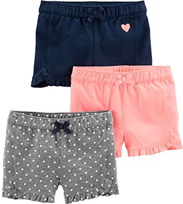 Simple Joys by Carter's 3-Pack Knit Shorts Pantaloncini, Rosa/Grigio/Blu Marino, 12 Mesi (Pacco da 3) Bimba