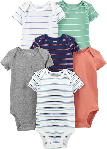 Simple Joys by Carter's Short Sleeve Bodysuit Camicia, Multicolore/Righe, 12 Mesi (Pacco da 6) Bambino