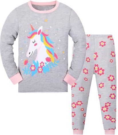 MIXIDON Bambine 2 Pezzi Pigiama a Maniche Lunghe per Ragazze Pajama Set 100% Cotone 2-12 Anni (10 Anni, Pattern 14)