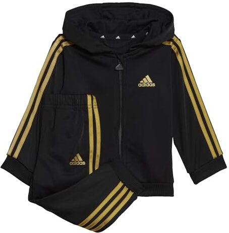 Adidas Essentials Shiny Hooded Tracksuit Tuta, Black/Gold Met, 6 Mesi Unisex Bambino