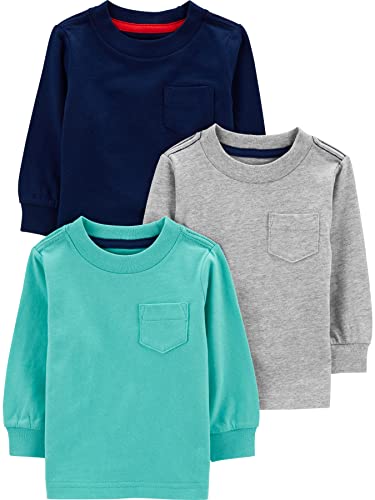 Simple Joys by Carter's Long-Sleeve Shirts, Pack of 3 Set T-Shirt, Blu/Blu Marino/Grigio, 3-6 Mesi (Pacco da 3) Bambino