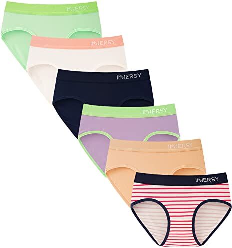 INNERSY Mutandine Bambina Cotone Slip Ragazza Vita Media 14 Anni 12 16 10 Culotte Comodo 6 Pack (8-10 Anni, 5 Multicolore/1 Striscia)