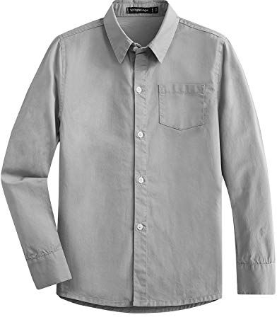 Spring&Gege Ragazzi Uniforme Scolastica Manica Lunga Camicia Tinta Unita per Bambino, Argento, 9-10 Anni