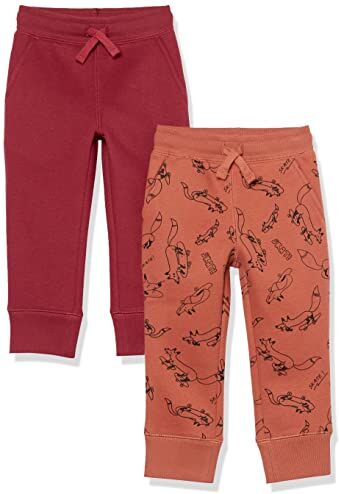 Amazon Essentials Pantaloni Sportivi Jogger in Pile Bambini e Ragazzi, Pacco da 2, Granata/Ruggine Skate Fox, 11-12 Anni