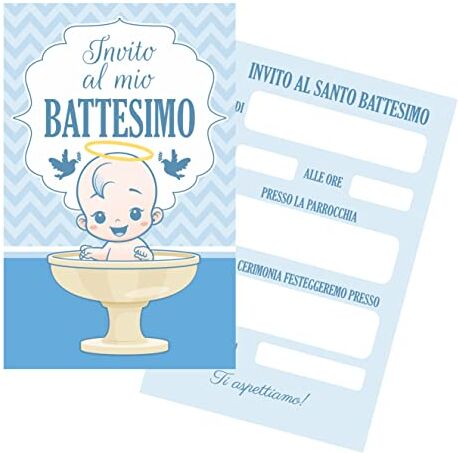 GHIBLI Invito Battesimo 15 o 30 biglietti partecipazione battesimo bimba o bimbo Inviti battesimo bambino bambina con stampa fronte e retro (Blu con busta, 15 pezzi)