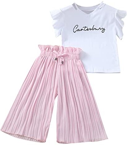 Generico Completo Estivo Neonato Bambino Bambini Neonate Gilet a Coste T Shirt Top Denim Jeans Pantaloni Lunghi 2 Pezzi Completi Set di Vestiti Bambina 10 Anni Sportiva (A1-Pink, 8-9 Years)