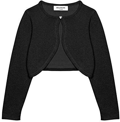 Bolerose Ragazze Manica Lunga Scintillante Bolero Bambini Caridgan (Nero, 5-6 Anni)