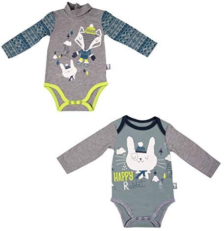 Petit Béguin Set di 2 body Bambino Ragazzo Maniche Lunghe Snowfox – Taglia – 6 mesi (68 cm)