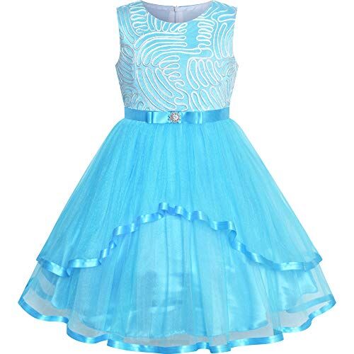 Sunny Fashion Vestito Bambina Fiore Cielo Blu con Cintura Nozze Festa Damigella d'Onore 4 Anni