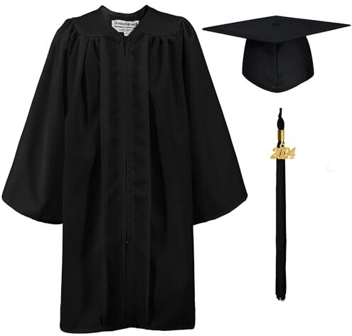 GraduationMall 2024 Laurea Cappello e Abito per Bambini Matte Prescolare Scuola Materna Costume Ragazzo Ragazza Nero 30(115-122cm)