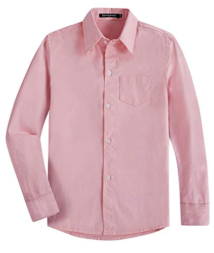 Spring&Gege Ragazzi Uniforme Scolastica Manica Lunga Camicia Tinta Unita per Bambino, Rosa, 11-12 Anni