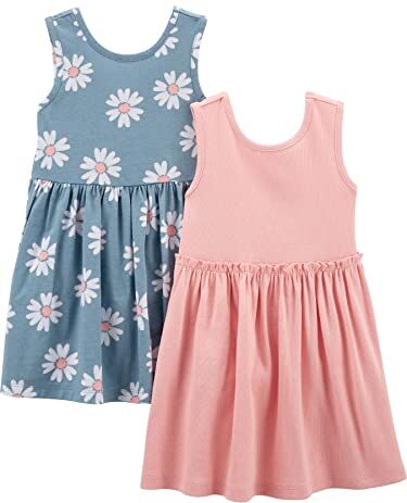 Simple Joys by Carter's Short-Sleeve And Sleeveless Dress Sets, Pack of 2 Vestito da Gioco, Azzurro Opaco Floreale/Rosa, 4-5 Anni Bambine e Ragazze