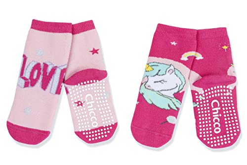 Chicco Set calze antiscivolo, Calze Unisex Bambini e Ragazzi, Rosa, 2-3 anni (pacco da 2)