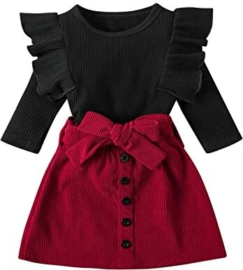 311 Cappello 1 Anno Toddler Bambini Baby Girls Fashion Gonna Vestiti a coste T Shirt Tops Button Mini Gonne Set 2Pcs Abbigliamento Set Completo Battesimo Estivo (Black, 2-3 Years)