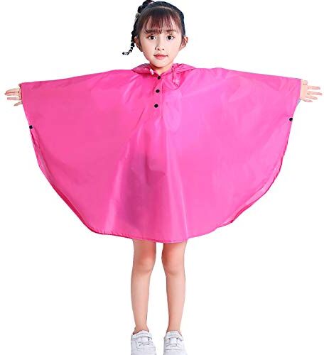 Gaga city Poncho di Pioggia Cartoon per Bambini con Cappuccio con Borsa di Stoccaggio Rosa/L