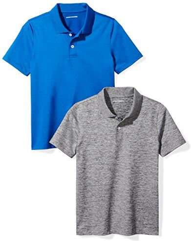 Amazon Essentials Polo Sportive da Allenamento Bambini e Ragazzi, Pacco da 2, Blu Cobalto/Grigio Tintura Policromatica, 8 Anni