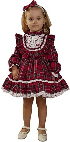 Generic Vestito di Natale da Bambina Vestito di Bambina Vestito di Natale Bimba Vestito Rosso a Maniche Lunghe per Bambina a Quadri Abito da Principessa in Tulle per Bambina in Cotone (A03 Rosso, 4-5 Anni)