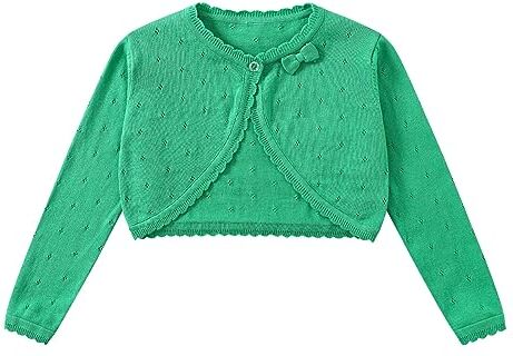 Yealoo Bambine Cardigan Bolero Maniche Lunghe Pizzo Girocollo Scrollata di Spalle Ragazze con Nodo di Prua