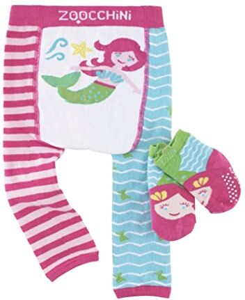 Zoocchini Set Leggings e Calzini Anti-scivolo bebè, Multicolore blu/rosa, 6-12 mesi