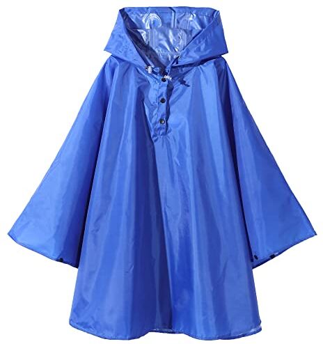 QIKADO Mantella Antipioggia Bambina, Cappotto da Pioggia Unisex Ragazzi Ragazze Poncho Incappucciato Mantella Antipioggia Riutilizzabile Giacche da Pioggia Blu/S